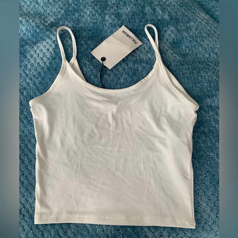 Pull&Bear White Women's Strappy Camo Top